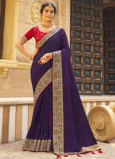 Solid Violet Colour Saree